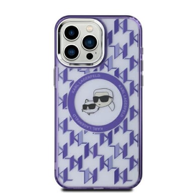 Custodia Karl Lagerfeld per iPhone 15 6.1'' viola Custodia rigida IML Monogram Karl&Choupette Head MagSafe