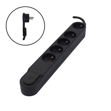 CHACON Bloc multiprise 5 prises 16 A avec interrupteur, fiche plate, câble 1,5 m HO5VV-F 3x1,5 mm²