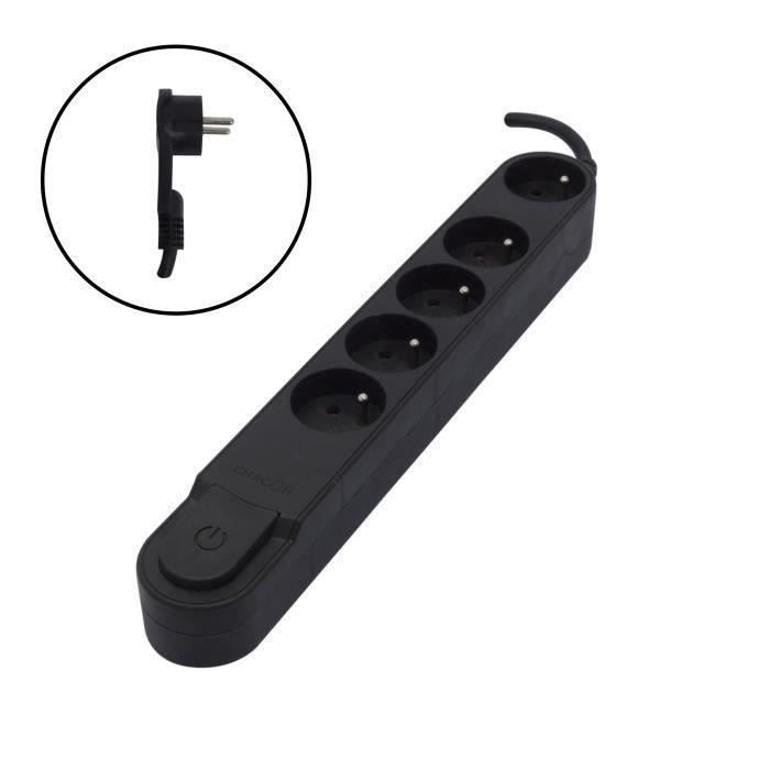 CHACON Bloc multiprise 5 prises avec interrupteur fiche plate câble 1 5 HO5VV F 3x1 5 mm² - vue 2