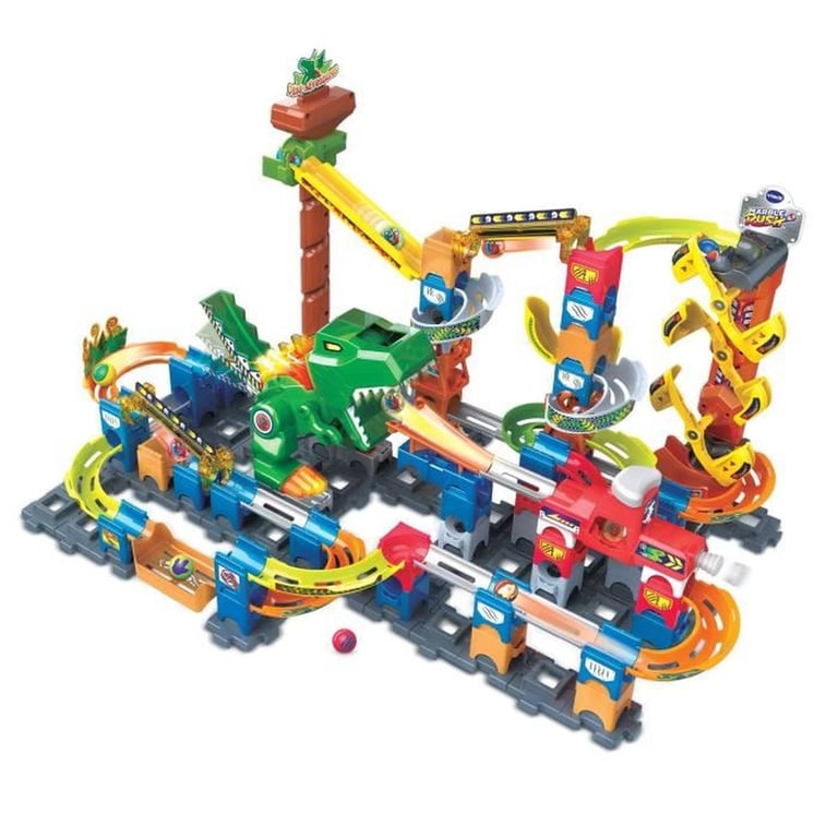 Circuit de billes magnétiques VTech Marble Rush Dino Adventures XL400E avec T-Rex 100 pièces multicolore - Neuf