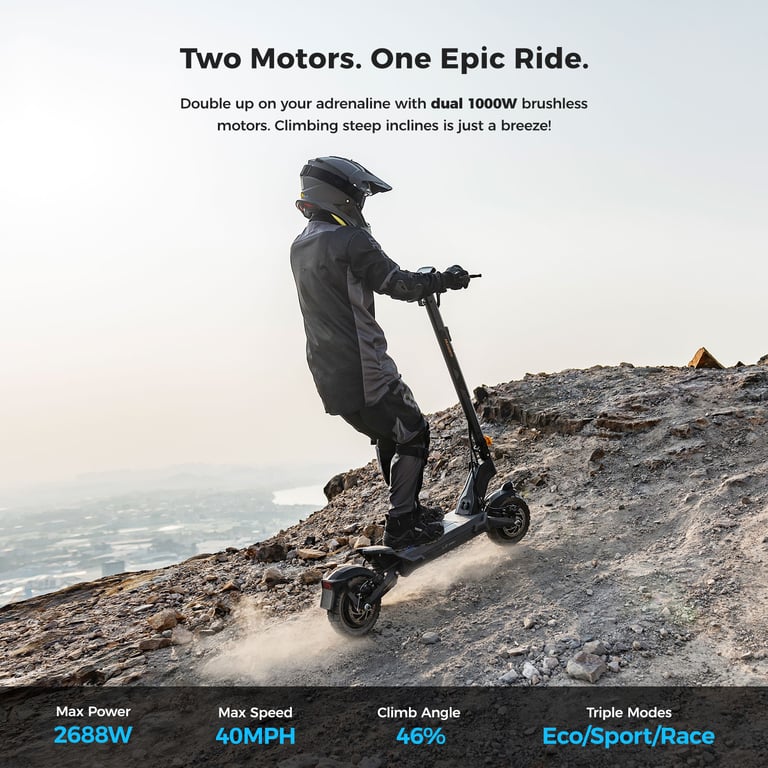 Trottinette Électrique Pliable Ausom L2 Max à Moteurs Doubles Moteurs *2 Système de Train d'Atterrissage d'Avion Pneus Tubeless 10 X3 Neuf - vue 4
