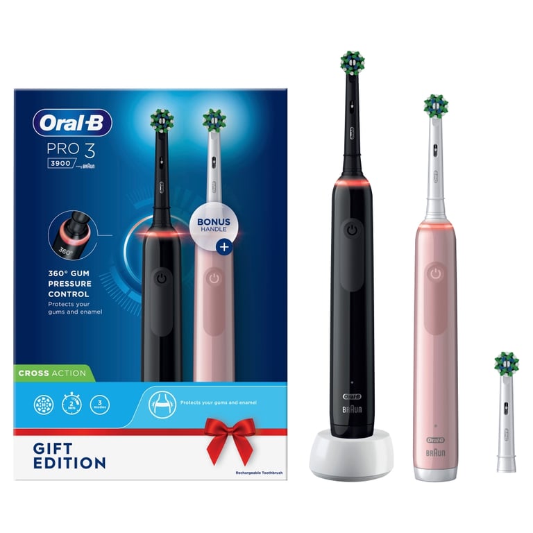 Oral-B Pro 3 3900N Gift Edition Adulte Brosse à dents rotative oscillante Noir, Rose - Neuf