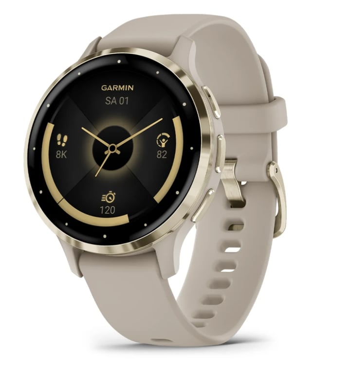 Garmin Venu 3S 3,05 cm (1.2 ) AMOLED 41 mm Numérique 390 x 390 pixels Écran tactile Or, Gris Wifi GPS (satellite) - Neuf