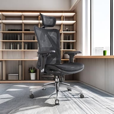 Chaise ergonomique SIHOO M57 - Accoudoirs 3D, support lombaire réglable, Mesh haute qualité - 150 kg max - Noir