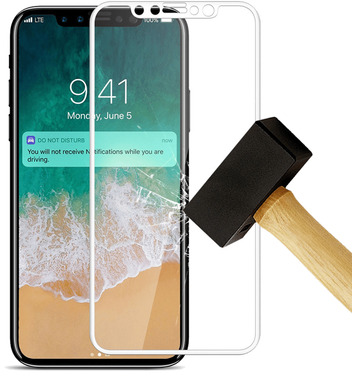 Film verre trempé 4D Blanc compatible Apple iPhone X iPhone XS