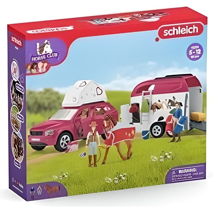 Voyage en voiture avec remorque pour chevaux, Coffret figurines  42535 Horse Club pour enfants de 5 ans - Neuf