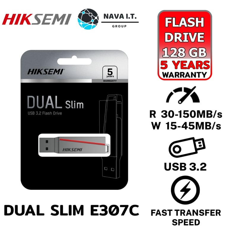 CLE USB HIKSEMI Série E307C U3 Dual USB 3.2 et USB Type C Coloris Neuf - vue 3