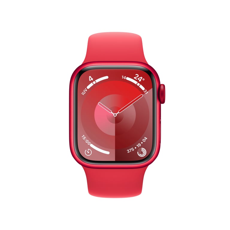Watch Series 9 GPS, boitier en aluminium de 41 mm avec boucle en caoutchouc, Rouge, M/L