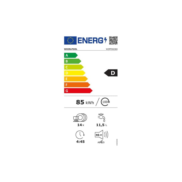 Lave vaisselle encastrable Whirlpool W3PFD636X 60 cm 14 couverts 46 dB cuve inox moteur Inverter 5 programmes Neuf - vue 3