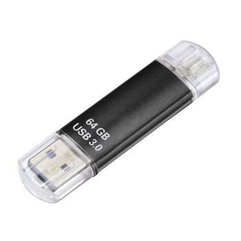 Unidad flash USB 3.0 Laeta Twin'', 64 GB, 40 MB/s, negra