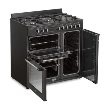 Cuisiniere piano gaz 3 fours électriques CONTINENTAL EDISON CECP903FB - 5 feux - Noir - Largeur 90