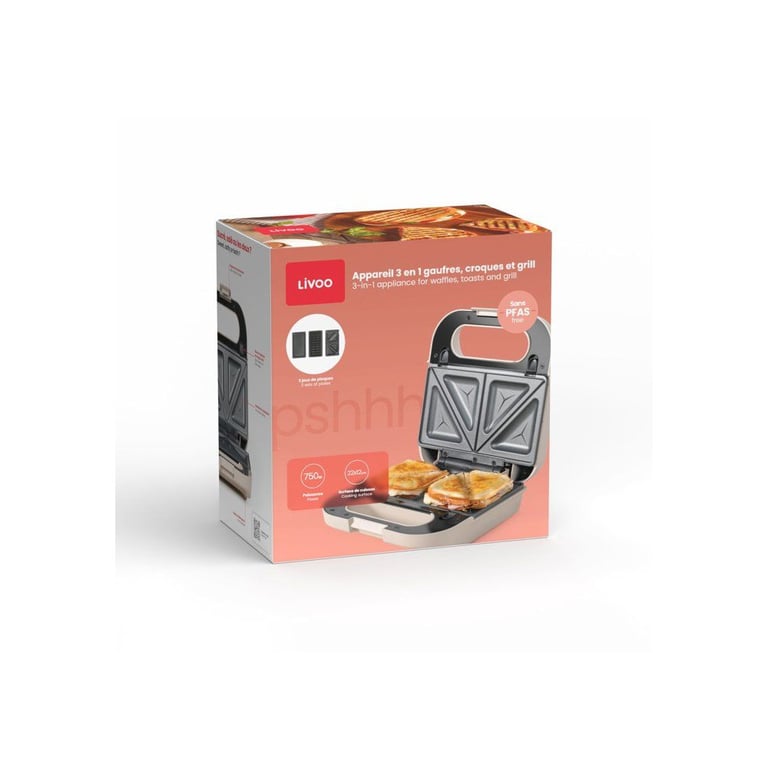 Appareil 3 en 1 LIVOO DOP256C gaufres / croques / grill - vue 3