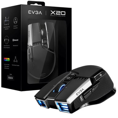 EVGA X20 ratón Juego Ambidextro RF Wireless + Bluetooth + USB Type-A Óptico 16000 DPI