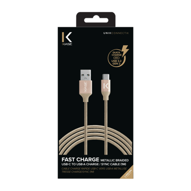 Câble USB 3.2 Gen 2 charge rapide USB-C vers USB-A métallisé tressé Charge/sync (1M), Or