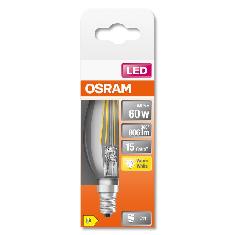 OSRAM LED flamme filament E14 806lm chaud - vue 3