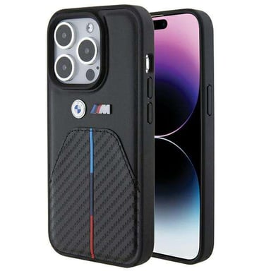 Custodia BMW per iPhone 15 Pro 6.1'' nera con timbro a righe tricolore