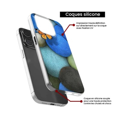 Coque en silicone - Compatible Samsung Galaxy A34 5G - design papillon galet bleu
