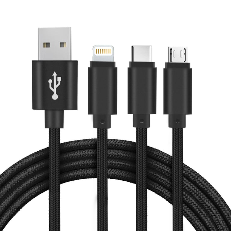 Câble USB 3 en 1 Charge Cordon robuste 1m de long Noir - Neuf
