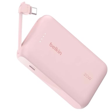 Batterie de Secours 10000mAh 20W avec Câble USB-C Intégré Rose