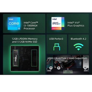 BMAX B6 Plus Mini PC, Intel Core i3-1000NG4, 12GB RAM LPDDR4, SSD da 512GB, Windows 11 Pro, WiFi 5G