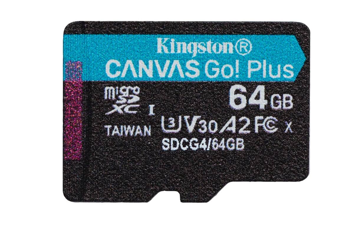Kingston Technology Carte microSDXC Canvas Go Plus Gen4 200R A2 U3 de 64 Go, pack unique sans ADP - Neuf