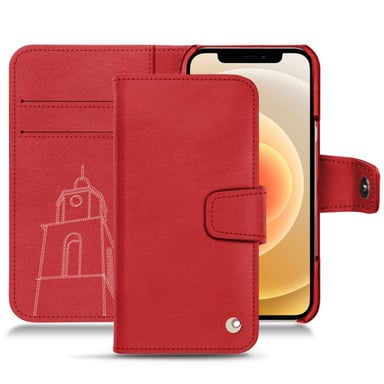 Housse cuir Apple iPhone 12 - Rabat portefeuille - Rouge - Cuir lisse premium