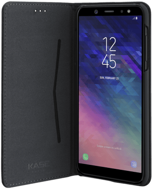 Coque clapet folio avec fente pour cartes & support pour Samsung Galaxy A6+ (2018), Noir