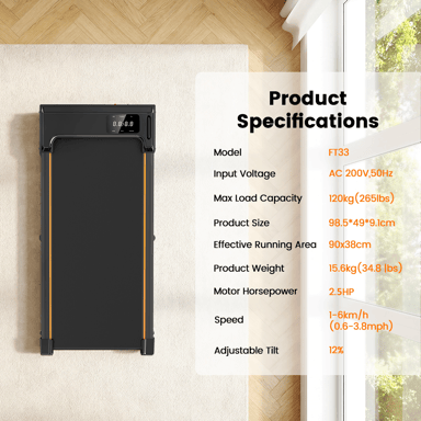 Tapis roulant FT33 con pedana, velocità da 1 a 6 km/h, ammortizzazione e design compatto e pieghevole per casa e ufficio - rosa