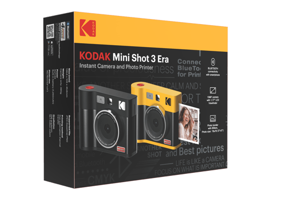 Kodak Mini Shot 3 ERA 4PASS - Cámara instantánea e impresora fotográfica 2 en 1 (3x3) - Diseño retro, conexión Bluetooth, fotos de alta calidad resistentes al agua - Negro