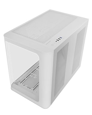 Mars Gaming MC-FUSION, Caja Gaming ATX, Ventana Lateral Completa y Frontal Curvo Cristal Templado Continuo, Semitorre PC Doble Cámara, Soporte Refrigeración Líquida, Espacio Interno Optimizado, Blanco