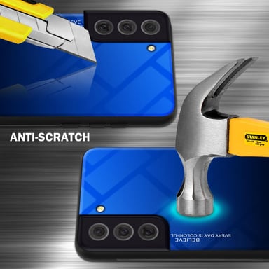 Coque pour Samsung Galaxy S22 en BLEU - NOIR Housse de protection Étui bicolore en silicone TPU et dos en verre trempé