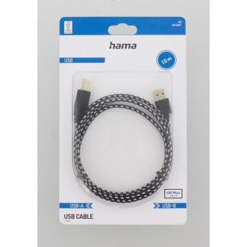 Hama 00201001 câble USB USB 2.0 1,5 m USB A USB B Noir, Argent