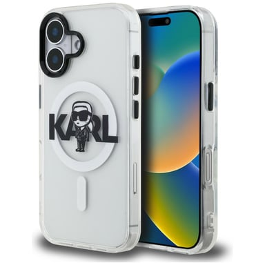 Cover Karl Lagerfeld IML Karl Sketch Logo MagSafe per iPhone 16, trasparente