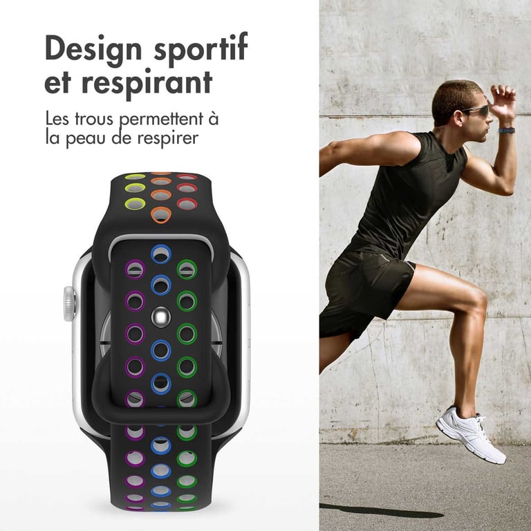 imoshion Bracelet Sport? en silicone pour Apple Watch | 38/40/41/42 mm - Taille M/L - Black Rainbow - Neuf