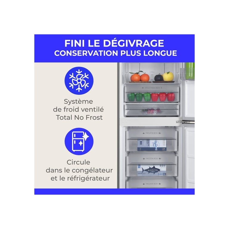 Réfrigérateur congélateur bas CONTINENTAL EDISON CEFC323NFIX Classe D Total No Frost 323 60 x 685 x 185 cm - vue 4
