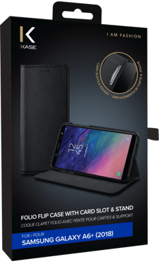 Coque clapet folio avec fente pour cartes & support pour Samsung Galaxy A6+ (2018), Noir