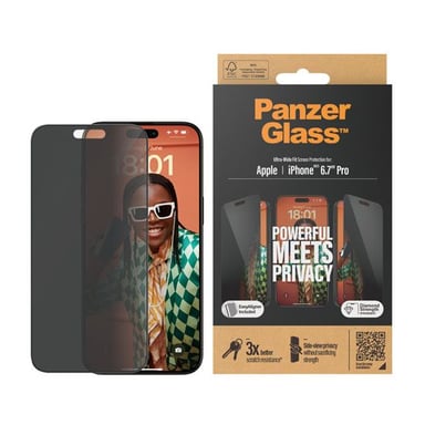 PanzerGlass ® Privacy Screen Protector iPhone 15 Pro Max | Ultra-Wide Fit w. EasyAligner Protection d'écran transparent Apple 1 pièce(s)