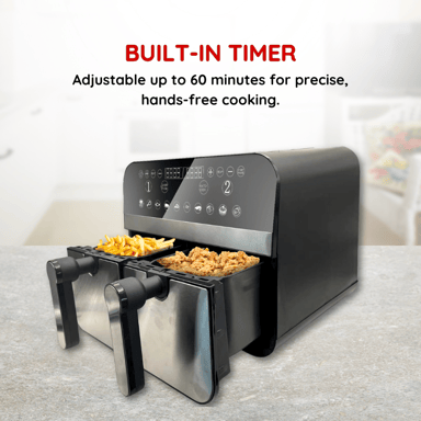 Friteuse à air chaud Airfryer numérique double panier 2400W Acier Inoxydable 9L Comfy Nest CN-AFD45NS