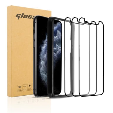 3x Verre trempé pour Apple iPhone 11 Pro Max en TRANSPARENT avec NOIR 3x Film de protection d'écran durci tempered glass plein écran avec aide à l'installation