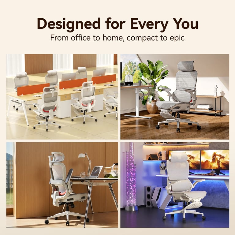 B100 Pro Chaise ergonomique – Soutien lombaire dynamique Accoudoirs 4D revêtus PU à design rabattable Appui tête 3D 36 5 cm Inclinaison 135° avec repose pieds Dossier mesh respirant 150kg max Neuf - vue 2