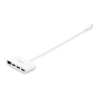 StarTech.com Hub USB-C a 3 porte con Gigabit Ethernet - USB 3.0 (5Gbps) - Da USB-C a 3x USB-A - Bianco