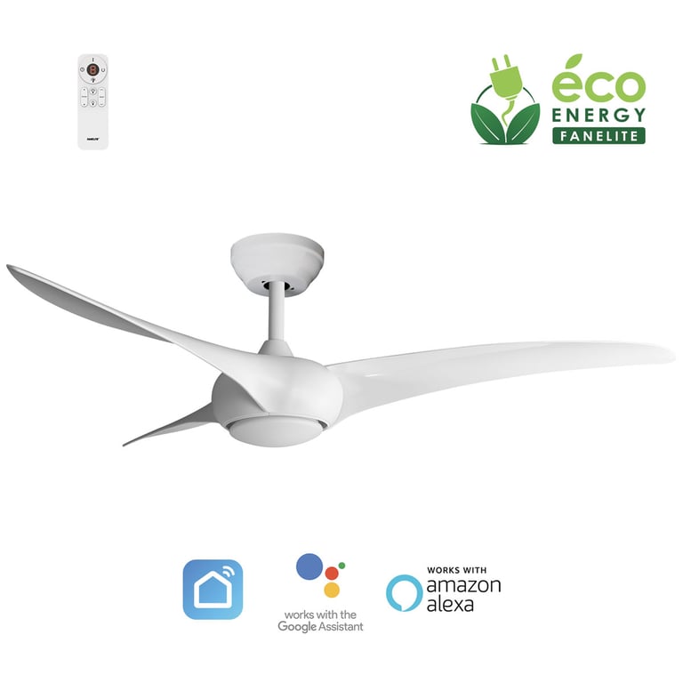 Fanelite Ventilateur de plafond 132 cm SAONA Moteur DC LED dimmable 3 couleurs Wifi Contrôles vocaux Neuf