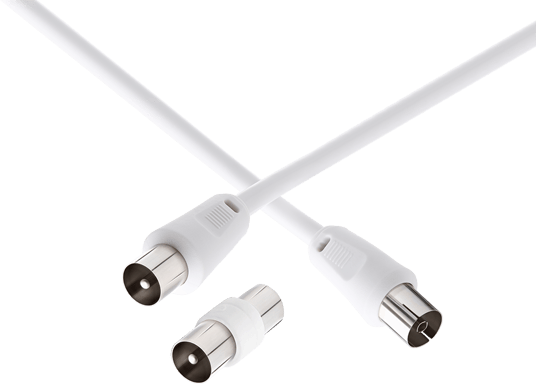 Cavo coassiale TV 9,52 mm maschio/femmina 2 m con adattatore maschio/maschio