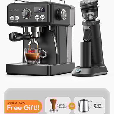 H10A Noir - Machine à café expresso semi-automatique à température réglable 20 bars