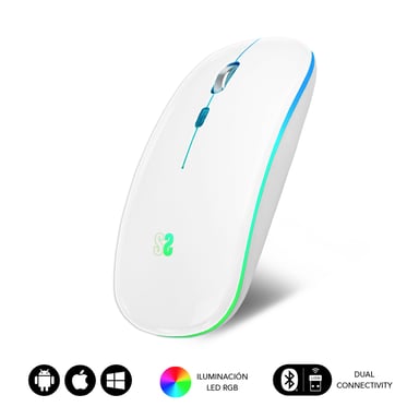 SUBBLIM Ratón Inalámbrico Bluetooth + RF RGB LED Dual Flat Mouse White