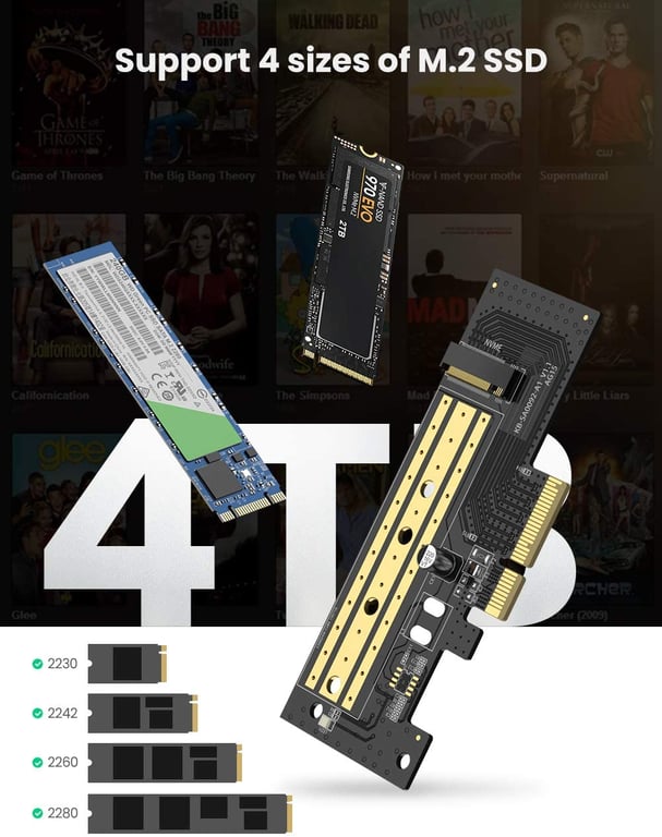 UGREEN Adaptateur de Carte PCI Express .2 NVME SSD 2230 2242 2260 et 2280 Supporte Windows Mac OS Linux 70503 - vue 2