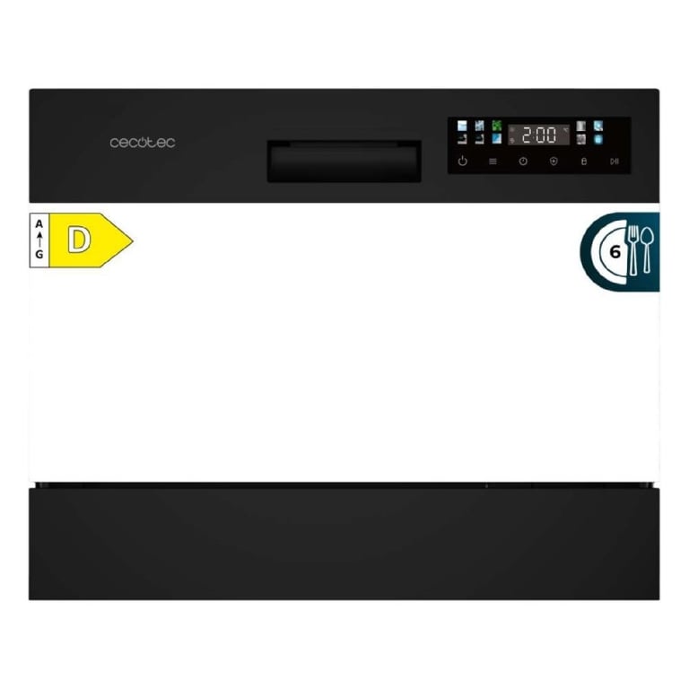 Cecotec Lave vaisselle Compact Libre Installation 6 couverts Bolero Aguazero 2300. 8 programmes Classe D Panneau tactile couleur Machine Care Départ différé Fonction prélavage Dry+ Germ Shield