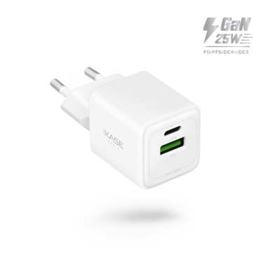 Chargeur Mural Double Port Supreme PowerLite GaN Fabriqué Avec du 100% Plastique Recyclé - 25W (PPS), Blanc