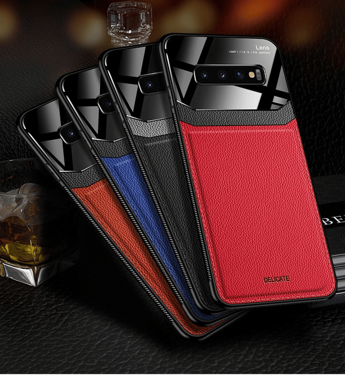 Coque Effet Cuir pour SAMSUNG Galaxy S10+ PLUS Plexiglass Protection