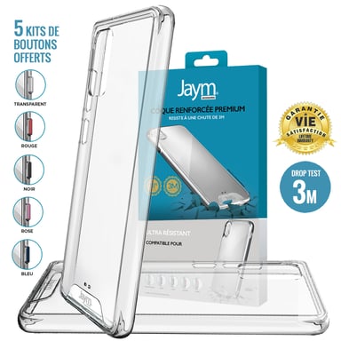 JAYM - Guscio ultra rigido premium per Samsung Galaxy S22 Ultra - Certificato di caduta da 3 metri - Garanzia a vita - Trasparente - 5 set di pulsanti colorati inclusi